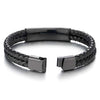 COOLSTEELANDBEYOND Mens Steel Black Dotted ID Identification Bangle Two-Row Black Braided Leather Bracelet Wristband - coolsteelandbeyond