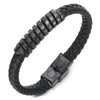 COOLSTEELANDBEYOND Mens Steel Black Spring Charm ID Identification Bangle Black Braided Leather Bracelet Wristband - coolsteelandbeyond