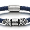 Mens Steel Skull Blue Leather Bracelet Genuine Leather Wristband Bangle with Steel Magnetic Clasp - COOLSTEELANDBEYOND Jewelry