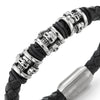 COOLSTEELANDBEYOND Mens Steel Skull Charms Black Braided Leather Bracelet Bangle Wristband with Magnetic Clasp - coolsteelandbeyond