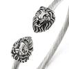 COOLSTEELANDBEYOND Mens Steel Vintage Lion Head Twisted Cable Cuff Bangle Bracelet Silver Color Polished, Adjustable - coolsteelandbeyond