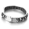 COOLSTEELANDBEYOND Mens Steel Vintage Skulls Cuff Bangle Bracelet with Spring Clasp, Gothic Punk Rock, Polished - coolsteelandbeyond