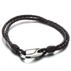 COOLSTEELANDBEYOND Mens Thin Braided Brown Genuine Leather Bracelet Leather Wristband with Steel Claw Clasp - coolsteelandbeyond