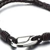 COOLSTEELANDBEYOND Mens Thin Braided Brown Genuine Leather Bracelet Leather Wristband with Steel Claw Clasp - coolsteelandbeyond