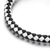 Mens Women Black and White Braided Leather Bracelet Leather Bangle Wristband with Magnetic Clasp - COOLSTEELANDBEYOND Jewelry