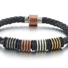 COOLSTEELANDBEYOND Mens Women Black Braided Leather Bracelet Bangle Wristband with Old Metal Stainless Steel Ornaments - coolsteelandbeyond