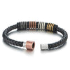 COOLSTEELANDBEYOND Mens Women Black Braided Leather Bracelet Bangle Wristband with Old Metal Stainless Steel Ornaments - coolsteelandbeyond
