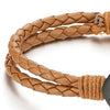 COOLSTEELANDBEYOND Mens Women Black Marine Anchor Bangle Bracelet Wristband with Light Brown Braided Leather Straps - coolsteelandbeyond