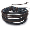 COOLSTEELANDBEYOND Mens Women Multi-Strand Black Leather Brown Cotton Rope Bracelet Wristband Wrap Bracelet, Adjustable - coolsteelandbeyond