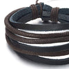 COOLSTEELANDBEYOND Mens Women Multi-Strand Black Leather Brown Cotton Rope Bracelet Wristband Wrap Bracelet, Adjustable - coolsteelandbeyond