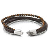 COOLSTEELANDBEYOND Mens Women Multi-Strand Steel Link Chain Braided Leather Tiger Eye Stone Beads Chain Bangle Bracelet - coolsteelandbeyond