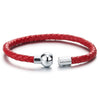 Mens Women Red Braided Leather Bracelet Genuine Leather Bangle Wristband with Magnetic Clasp Thin - COOLSTEELANDBEYOND Jewelry