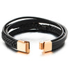 Mens Women Rose Gold Stainless Steel Feather Multi-Strand Black Braided Leather Bangle Bracelet - COOLSTEELANDBEYOND Jewelry