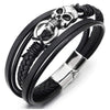 Mens Women Stainless Steel Skull Multi-Strand Black Braided Leather Bangle Wrap Wristband Bracelet - COOLSTEELANDBEYOND Jewelry