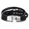 Mens Women Stainless Steel Skull Multi-Strand Black Braided Leather Bangle Wrap Wristband Bracelet - COOLSTEELANDBEYOND Jewelry