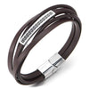COOLSTEELANDBEYOND Mens Women Steel Greek Key ID Identification Bangle Multi-Strand Brown Braided Leather Bracelet, New - coolsteelandbeyond