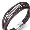 COOLSTEELANDBEYOND Mens Women Steel Greek Key ID Identification Bangle Multi-Strand Brown Braided Leather Bracelet, New - coolsteelandbeyond