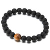 COOLSTEELANDBEYOND Mens Women Stretchable Matt Black Onyx Beads Bracelet with Tiger Eye Bead Charm Prayer Mala - coolsteelandbeyond