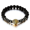 COOLSTEELANDBEYOND Mens Womens 8MM Black Onyx Beads Link Bracelet with Gold Color Lion Head, Prayer Mala - coolsteelandbeyond