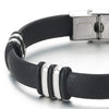 COOLSTEELANDBEYOND Mens Womens Black Leather Bangle Bracelet Wristband with Stainless Steel Charms, Buckle Clasp - coolsteelandbeyond