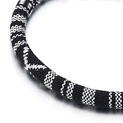 COOLSTEELANDBEYOND Mens Womens Black White Tribal Ethnic Cotton Bracelet Wristband Wrap Bracelet, Magnetic Clasp - coolsteelandbeyond