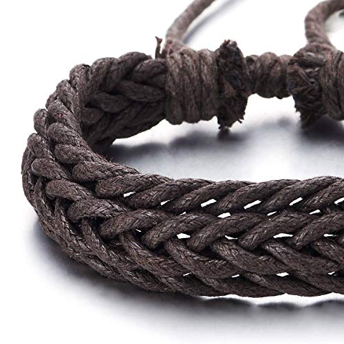 COOLSTEELANDBEYOND Mens Womens Brown Braided Cotton Rope Wrap Bracelet Wristband, Adjustable, Hand-Made - coolsteelandbeyond