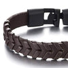 COOLSTEELANDBEYOND Mens Womens Brown Braided Leather Bangle Bracelet Wristband with Black Hook Clasp - coolsteelandbeyond