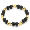COOLSTEELANDBEYOND Mens Womens Matt Black Onyx Beads Bracelet with Small Gold Color Beads, Prayer Mala - coolsteelandbeyond