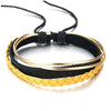 COOLSTEELANDBEYOND Mens Womens Multi-Strand Black Yellow Braided Leather Gold Cotton Rope Wristband Wrap Bracelet - coolsteelandbeyond