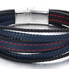 COOLSTEELANDBEYOND Mens Womens Multi-Strand Navy Blue Black Red Stitches Braided Leather Bracelet Wristband - coolsteelandbeyond