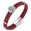 COOLSTEELANDBEYOND Mens Womens Red Braided Leather Two-Row Bracelet Bangle with Stainless Steel Compass Charms - coolsteelandbeyond