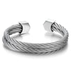 COOLSTEELANDBEYOND Mens Womens Stainless Steel Two Rows Twisted Cable Adjustable Cuff Bangle Bracelet - coolsteelandbeyond