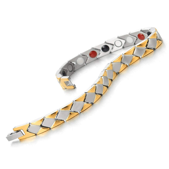 COOLSTEELANDBEYOND Mens Womens Steel Link Bracelet with Free Link Removal Tool, Silver Gold - coolsteelandbeyond