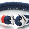COOLSTEELANDBEYOND Mens Womens Steel Marine Anchor Two-Row Dark Blue Braided Cotton Thread Wristband Bangle Bracelet - coolsteelandbeyond