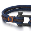 COOLSTEELANDBEYOND Mens Womens Steel Screw Anchor Shackles Nautical Sailor Navy Blue Brown Rope Wristband Wrap Bracelet - coolsteelandbeyond