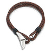 COOLSTEELANDBEYOND Mens Womens Two-Row Brown Braided Leather Wristband Bracelet with Steel Whale Dolphin Tail Hook Clasp - coolsteelandbeyond