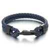 COOLSTEELANDBEYOND Mens Womens Two-Row Navy Blue Braided Leather Bangle Bracelet Wristband with Black Steel Hook Clasp - coolsteelandbeyond