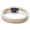 COOLSTEELANDBEYOND Mens Womens White Braided Cotton Rope Bangle Bracelet with Magnetic Clasp, Summer Accessories - coolsteelandbeyond
