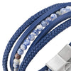 Multi-Strand Dark Blue Gem Stone Beads Chain Braided Leather Bracelet Wristband Steel Magnetic Clasp - COOLSTEELANDBEYOND Jewelry