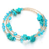 COOLSTEELANDBEYOND Multi-Wrap Stackable Beaded Wire Bracelets with Champagne Gold Beads Turquoise and Blue Crystal - COOLSTEELANDBEYOND Jewelry