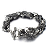 COOLSTEELANDBEYOND New Gothic Biker Link of Dragon Bracelet for Men with Toggle Clasp Silver Black Two-Tone Polished - coolsteelandbeyond
