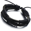 COOLSTEELANDBEYOND New Mens Double-Lap Black Braided Leather Wrap Bracelet Genuine Leather Wristband - coolsteelandbeyond