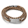 COOLSTEELANDBEYOND Old Metal Finished ID Brown Beige Braided Leather Bangle Bracelet for Men Women Two-Row Wristband - coolsteelandbeyond