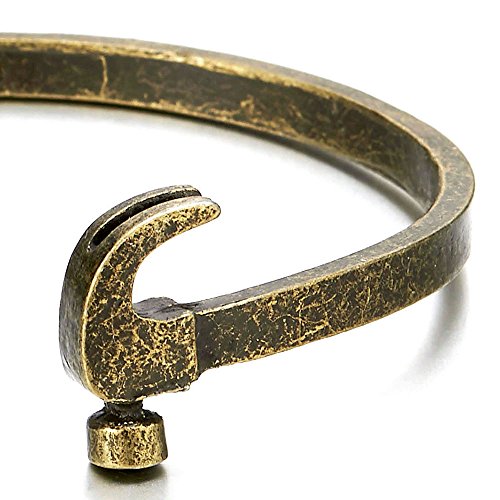 COOLSTEELANDBEYOND Retro Style Mens Hammer Bangle Cuff Bracelet Bronze Old Metal Finishing - coolsteelandbeyond