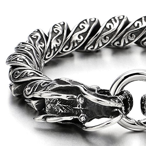 COOLSTEELANDBEYOND Men's Stainless Steel Curb Chain Bracelet With Vintage Cross Charms