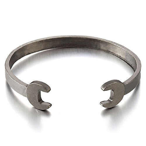 COOLSTEELANDBEYOND Retro Style Mens Wrench Spanner Bangle Cuff Bracelet with Old Metal Finishing - coolsteelandbeyond