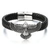 COOLSTEELANDBEYOND Rock Punk Stainless Steel Flying Eagle Bangle Bracelet Black Braided Leather Wristband for Men - coolsteelandbeyond