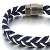 COOLSTEELANDBEYOND Sailing Marine Dark Blue White Braided Cotton Rope Bracelet for Men and Women with Magnetic Clasp - coolsteelandbeyond