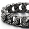Shinny Grey Black Skull Charm Snake Skin Pattern Curb Chain Large Steel Bracelet Pirate Skulls Clasp - COOLSTEELANDBEYOND Jewelry