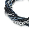 COOLSTEELANDBEYOND Silver Black Dark Blue Crystal Beads Multi-Strand Bracelet with Rhinestone Ball Charm Magnetic Clasp - COOLSTEELANDBEYOND Jewelry